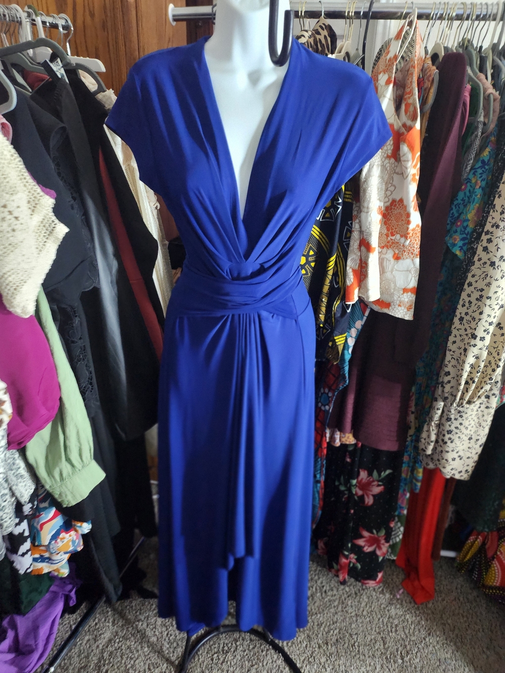 IMAN Cobalt Blue Twist-Waist V-Neck Maxi Dress